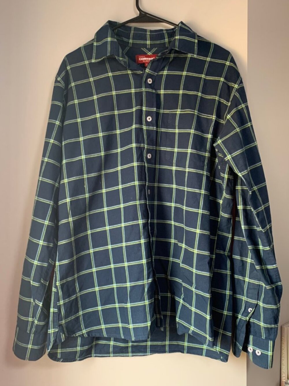 Cambridge Slim Fit Plaid Button-Down Shirt Navy Yellow Check - Men's L
